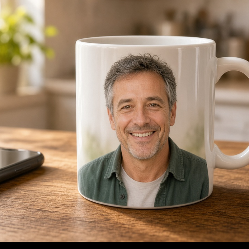 Dad mug lifestyle — coffee first, call Dad next
